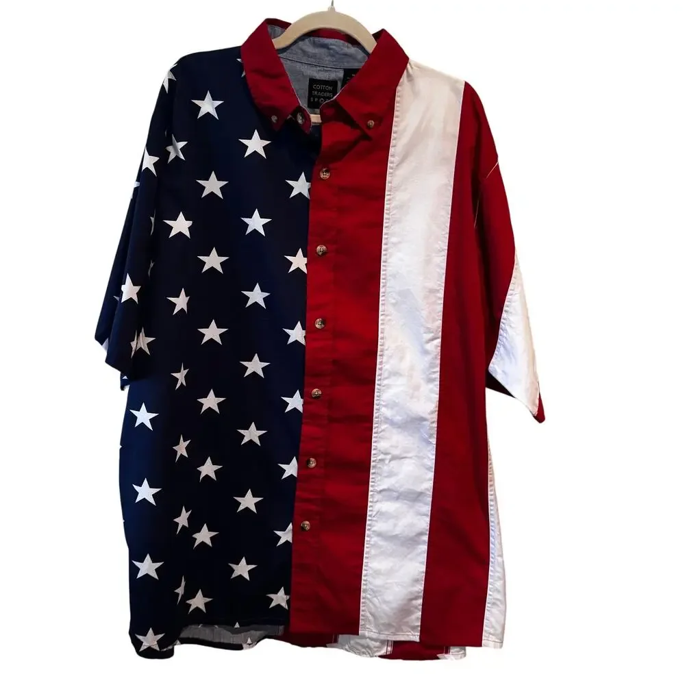 Cotton Traders USA Flag Patriotic Short Sleeve Button Down Shirt Men's Size XL - Picture 4 of 7
